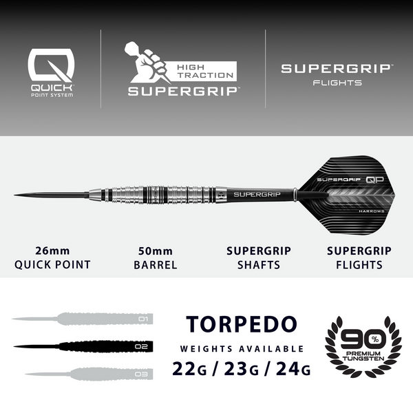 Rzutki Harrows SUPERGRIP QP TORPEDO 90% steeltip