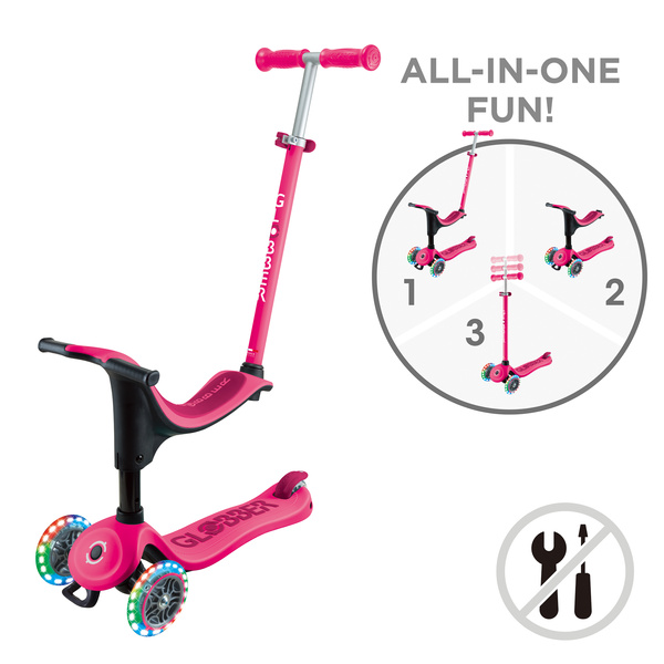 Hulajnoga z siedziskiem jeździk rowerek Globber GO-UP Sporty Lights / Fuchsia 452-610-4 S