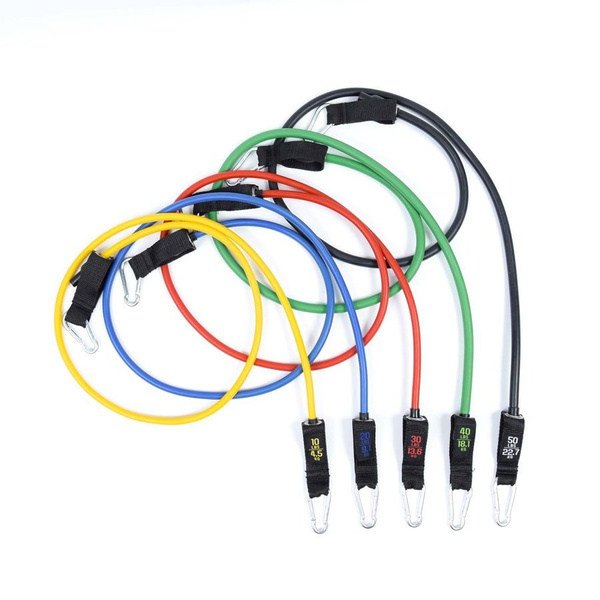 Zestaw 5 ekspanderów gumowych z akcesoriami opór 4,5–22,7 kg EX005