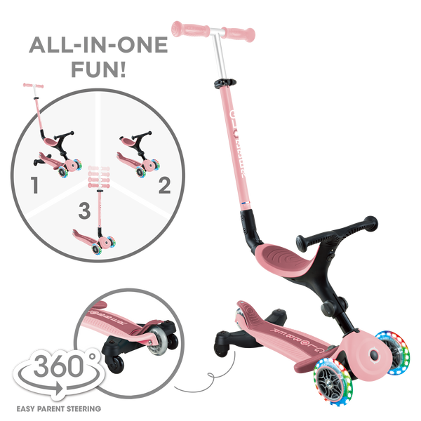 3w1 hulajnoga z siedziskiem jeździk Globber GO-UP Active Lights 360 / Pastel Pink 749-310