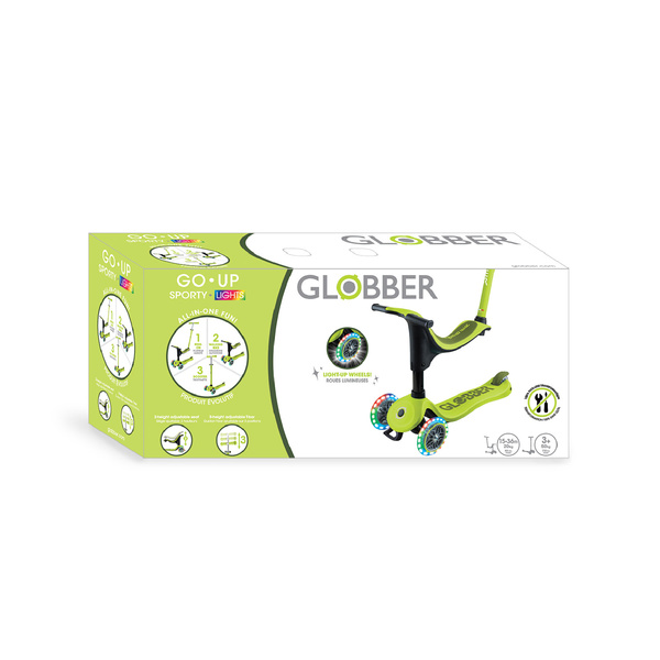 Hulajnoga trójkołowa z siedziskiem jeździk Globber GO•UP SPORTY LIGHTS Lime Green (452-606-4 S)