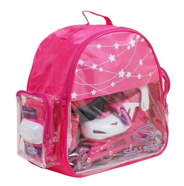 Zestaw COMBO PINK LED: 2w1 wrotko-rolki regulowane + kask + ochraniacze + torba SMJ sport