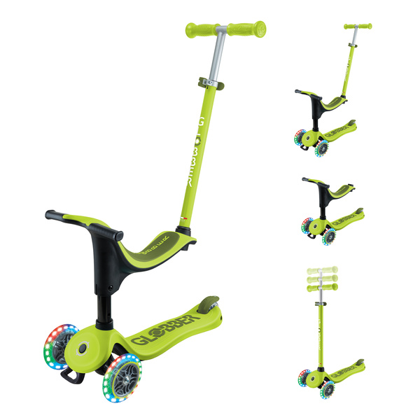 Hulajnoga trójkołowa z siedziskiem jeździk Globber GO•UP SPORTY LIGHTS Lime Green (452-606-4 S)