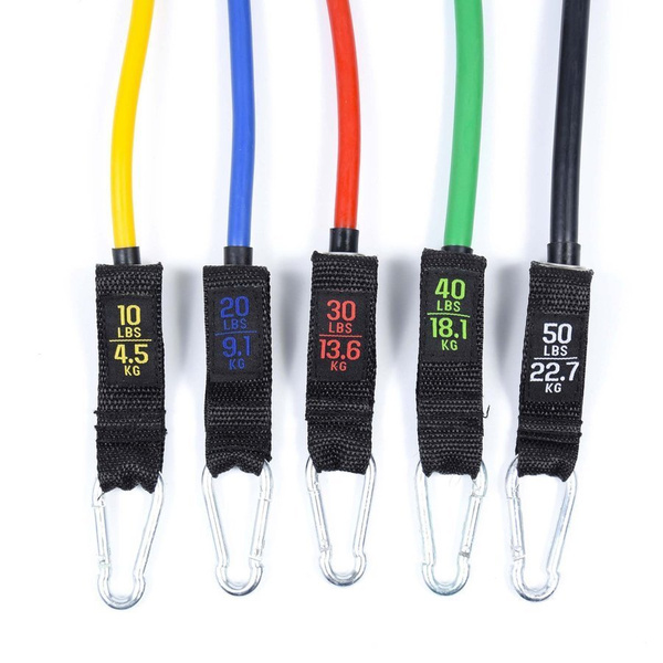 Zestaw 5 ekspanderów gumowych z akcesoriami opór 4,5–22,7 kg EX005