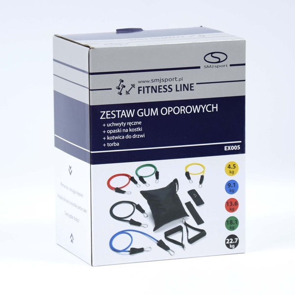 Zestaw 5 ekspanderów gumowych z akcesoriami opór 4,5–22,7 kg EX005
