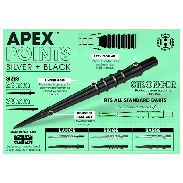 Końcówki steeltip Harrows APEX RIDGE silver