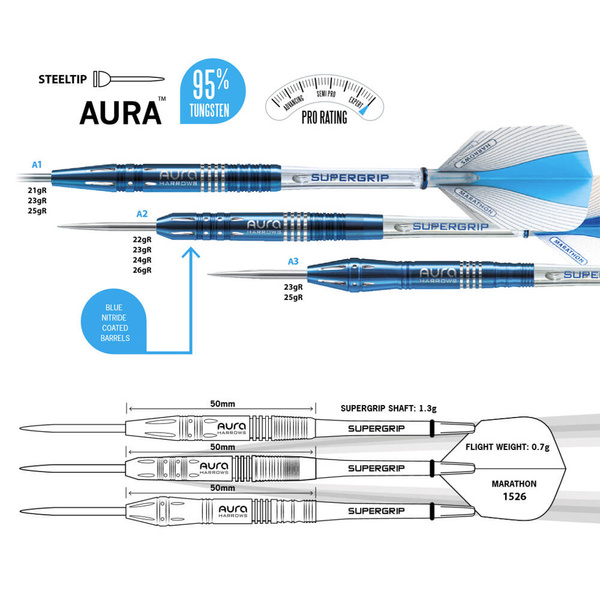 Rzutki Harrows Aura 95% Steeltip A3