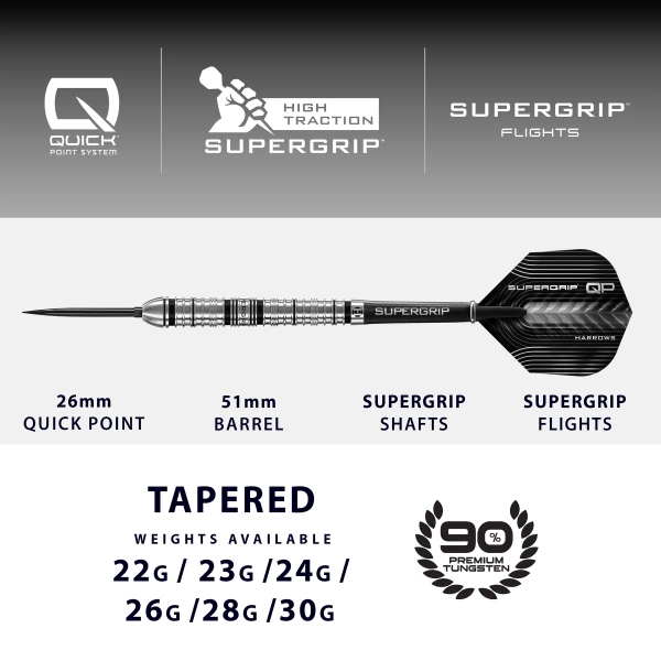 Rzutki Harrows SUPERGRIP QP TAPERED 90% steeltip