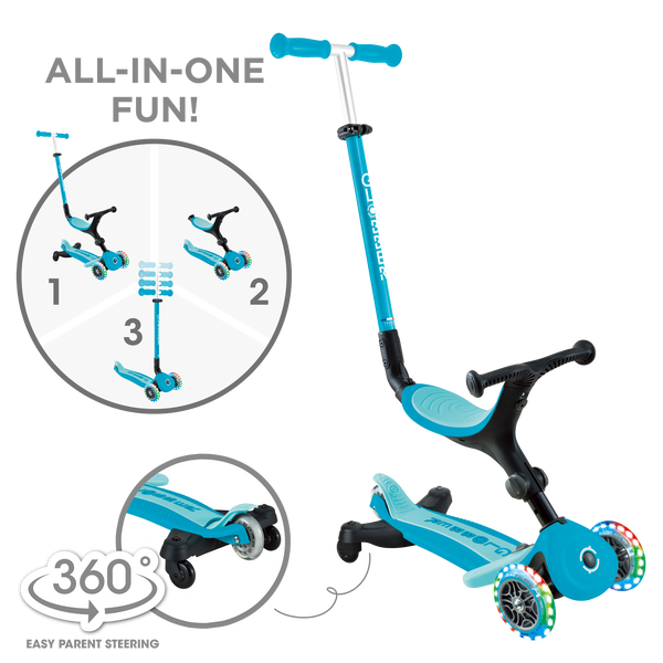 3w1 hulajnoga z siedziskiem jeździk Globber GO-UP Active Lights 360 / Aqua 749-300