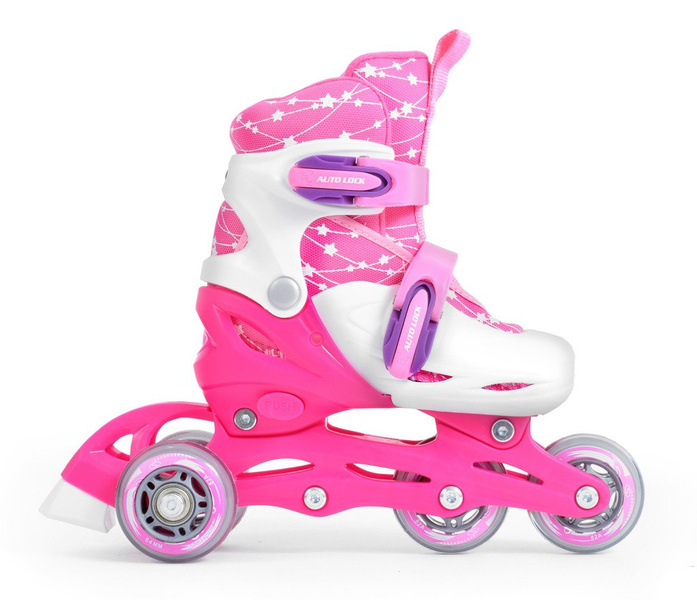 Zestaw COMBO PINK LED: 2w1 wrotko-rolki regulowane + kask + ochraniacze + torba SMJ sport