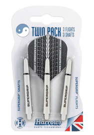 Harrows Twin Pack shafty Supergrip + piórka Supergrip (white)